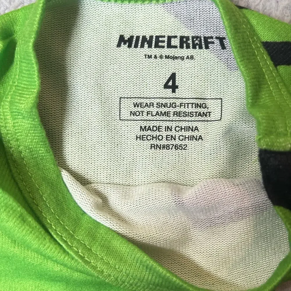 Minecraft‎ Pajamas Set Boys 4 Green Long Sleeve All Over Print 2 Set Pajama NEW